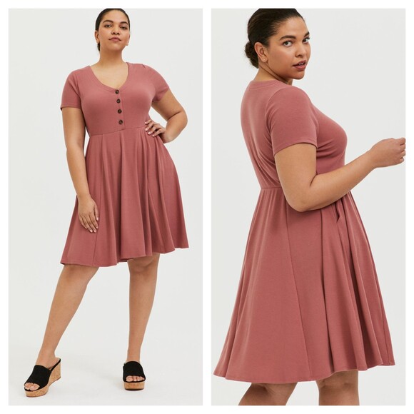 Torrid Mini Rib Button-Down Skater Dress - Picture 1 of 4